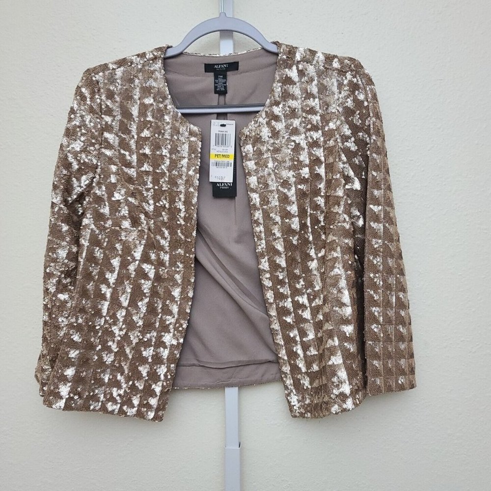 Alfani Petite Women's Jacket Size PM Rose Gold Sequins Lined NWT